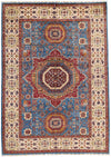 6x8 Blue and Ivory Turkish Tribal Rug