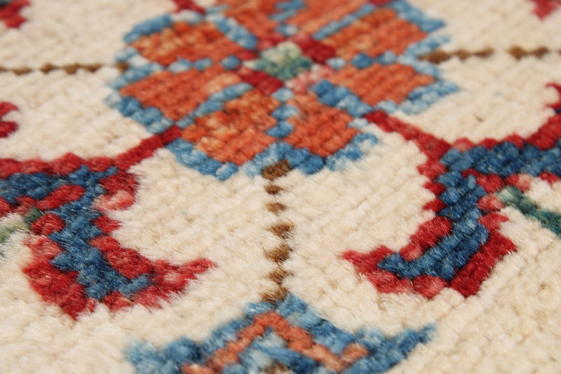 6x8 Blue and Ivory Turkish Tribal Rug