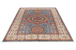 6x8 Blue and Ivory Turkish Tribal Rug