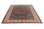 6x8 Blue and Ivory Turkish Tribal Rug