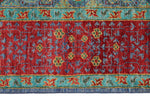 6x8 Light Blue and Magenta Turkish Tribal Rug