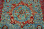 6x8 Light Blue and Magenta Turkish Tribal Rug