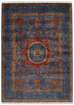 5x7 Navy and Multicolor Turkish Tribal Rug