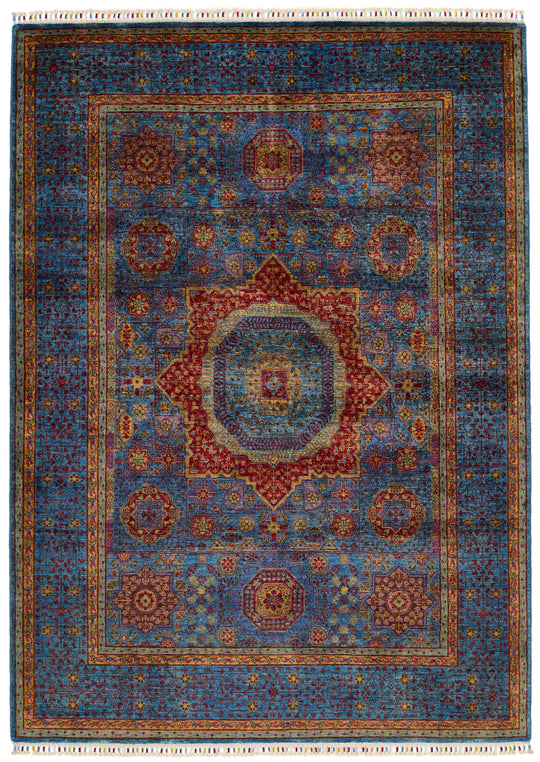 5x7 Navy and Multicolor Turkish Tribal Rug