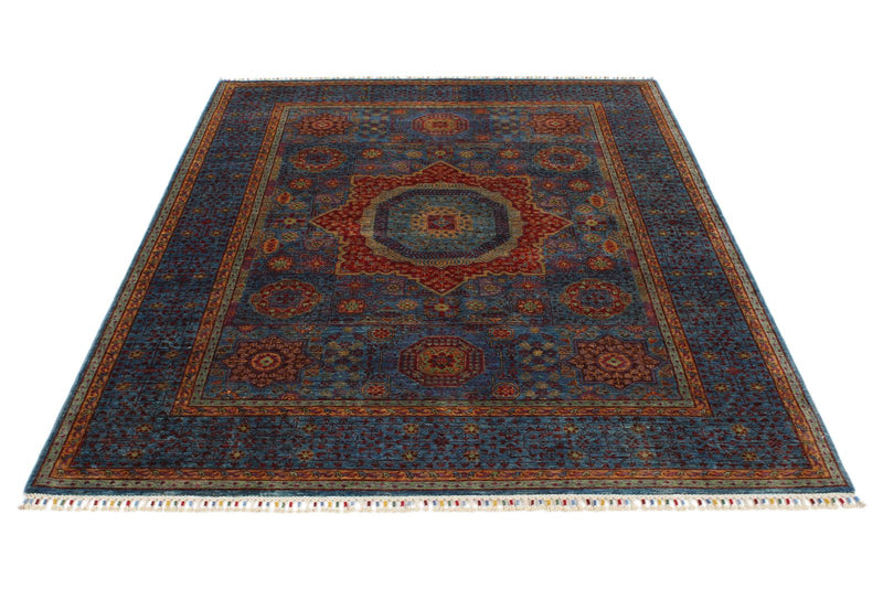 5x7 Navy and Multicolor Turkish Tribal Rug