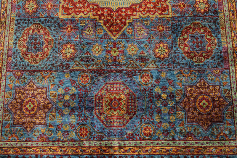 5x7 Navy and Multicolor Turkish Tribal Rug