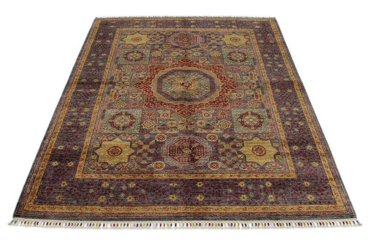 5x7 Multicolor and Gray Turkish Tribal Rug