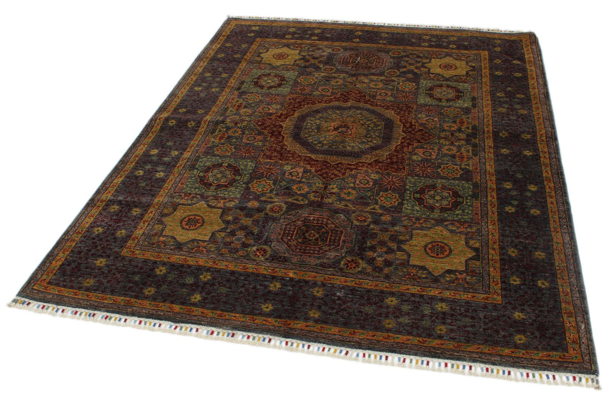 5x7 Multicolor and Gray Turkish Tribal Rug