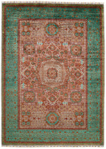 6x8 Rust and Green Turkish Tribal Rug