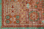 6x8 Rust and Green Turkish Tribal Rug