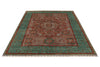 6x8 Rust and Green Turkish Tribal Rug