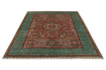 6x8 Rust and Green Turkish Tribal Rug