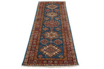 2x7 Light Blue and Red Kazak Tribal Runner