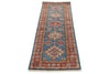 2x7 Light Blue and Red Kazak Tribal Runner