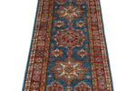 2x7 Light Blue and Red Kazak Tribal Runner