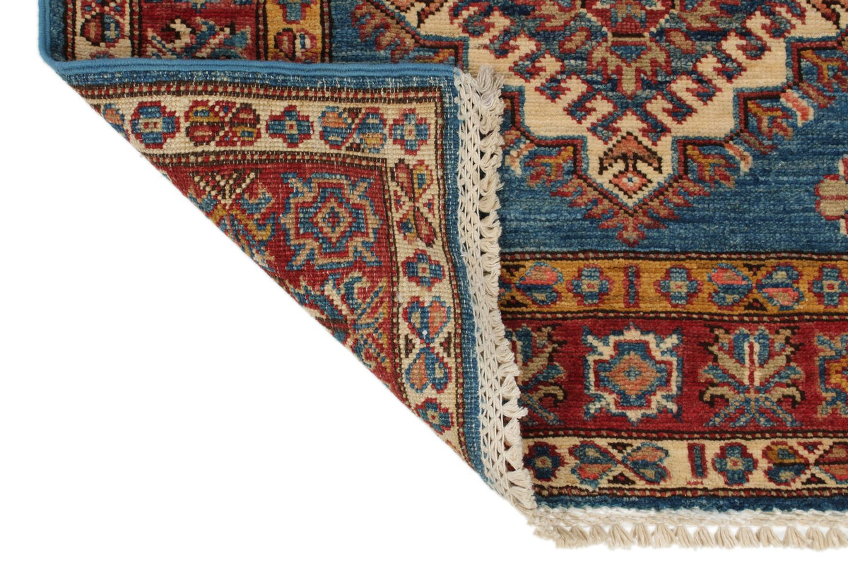 2x7 Light Blue and Red Kazak Tribal Runner