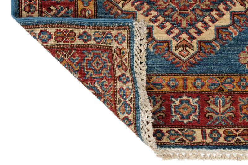 2x7 Light Blue and Red Kazak Tribal Runner