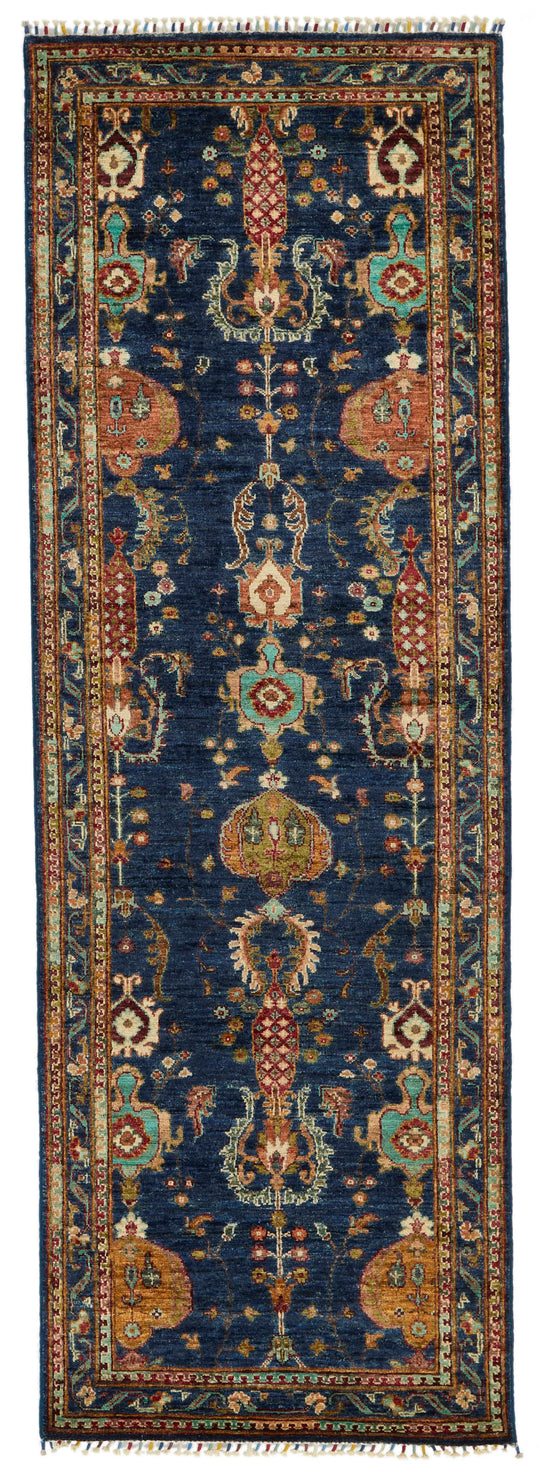 3x8 Navy and Multicolor Turkish Tribal Runner