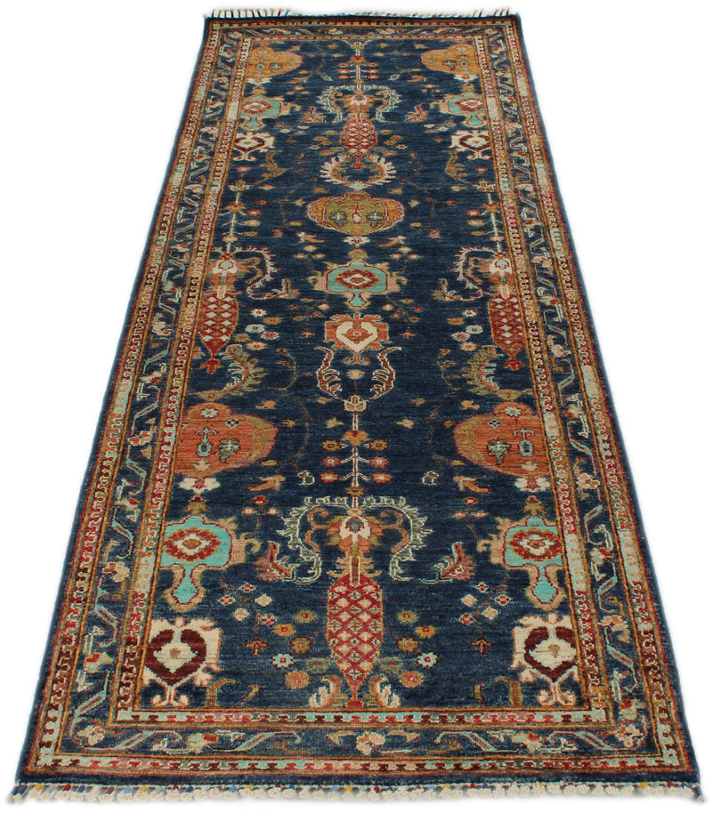 3x8 Navy and Multicolor Turkish Tribal Runner