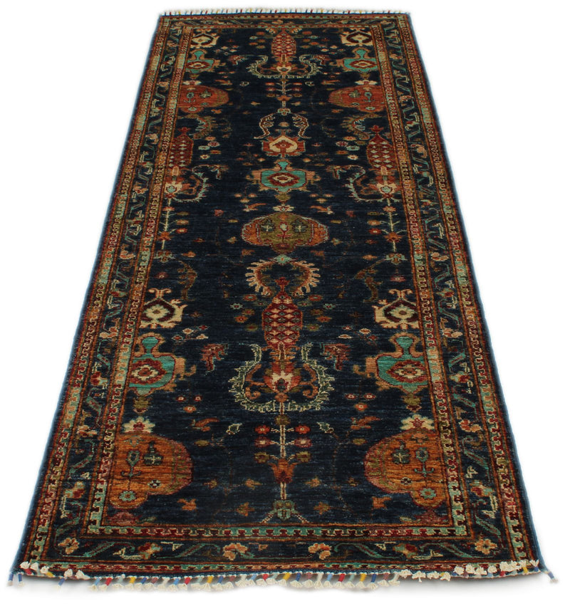3x8 Navy and Multicolor Turkish Tribal Runner