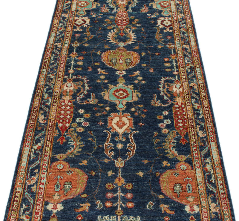 3x8 Navy and Multicolor Turkish Tribal Runner