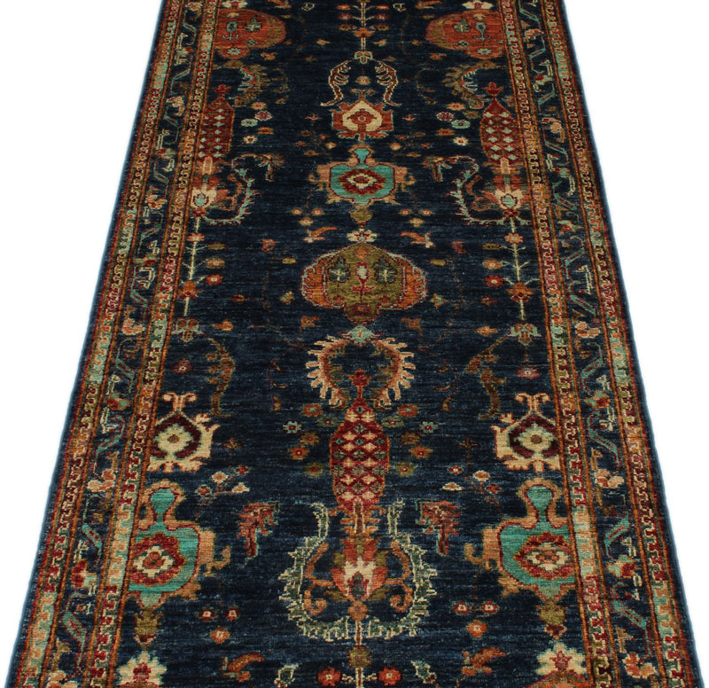 3x8 Navy and Multicolor Turkish Tribal Runner