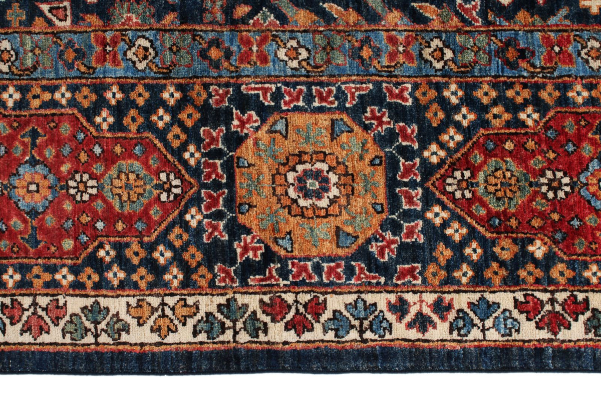 9x12 Navy and Red Turkish Tribal Rug
