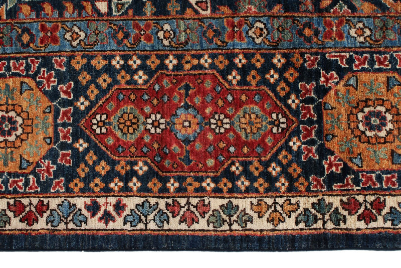 9x12 Navy and Red Turkish Tribal Rug