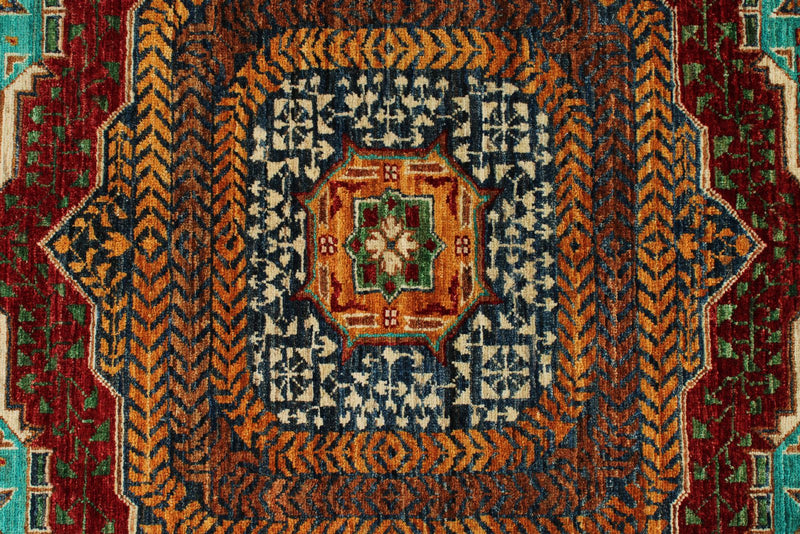 8x11 Turquoıse and Red Turkish Tribal Rug