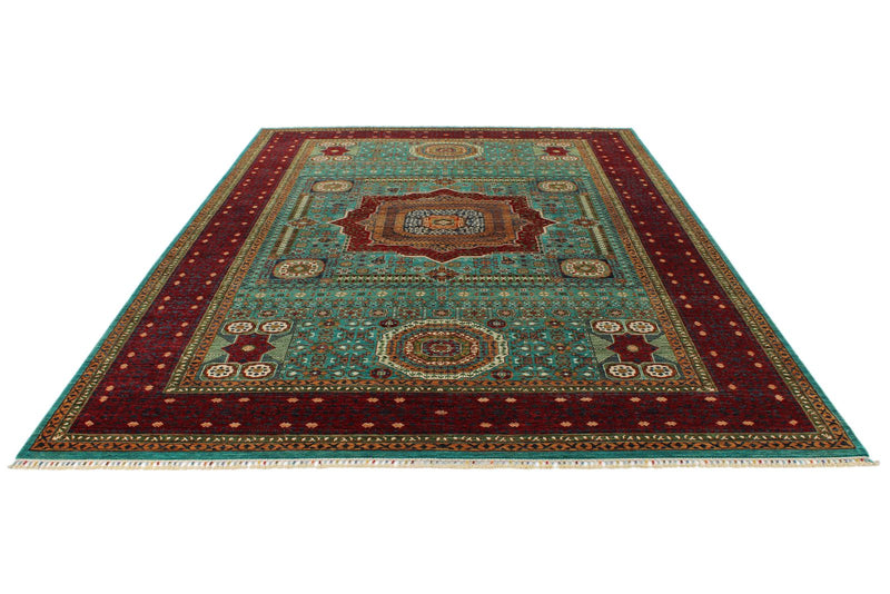 8x11 Turquoıse and Red Turkish Tribal Rug