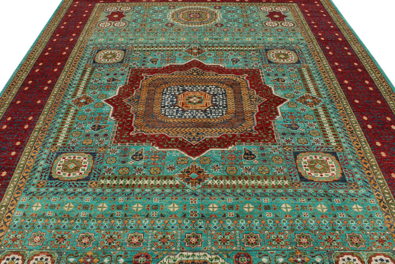 8x11 Turquoıse and Red Turkish Tribal Rug