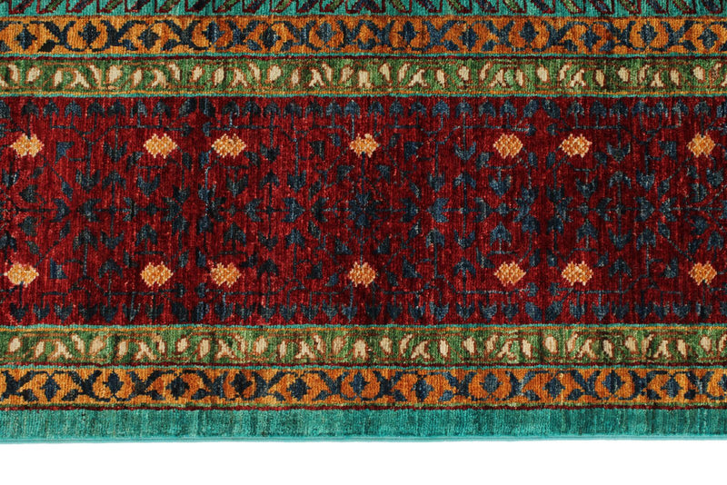 8x11 Turquoıse and Red Turkish Tribal Rug