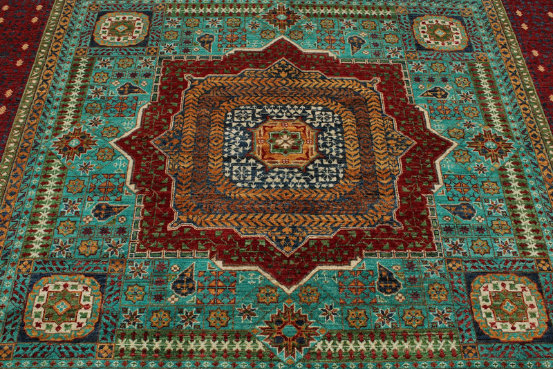 8x11 Turquoıse and Red Turkish Tribal Rug