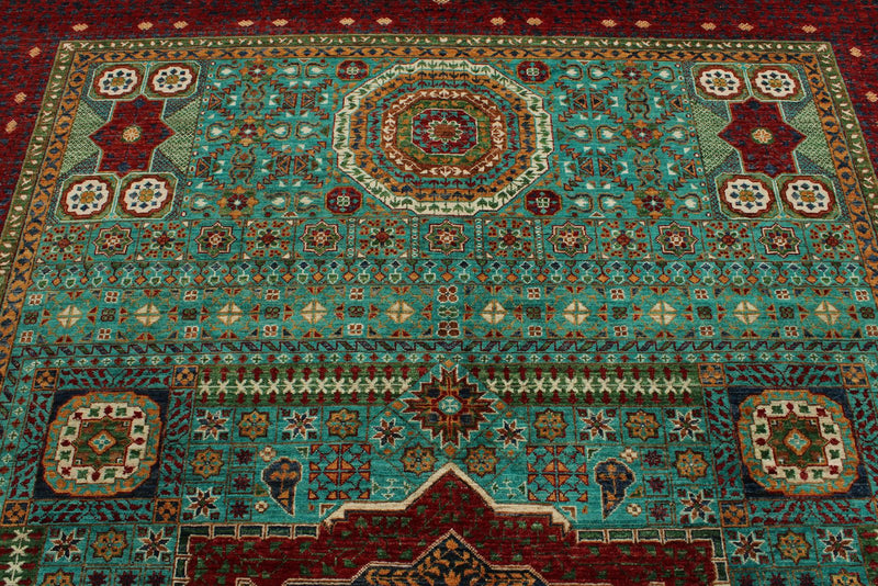 8x11 Turquoıse and Red Turkish Tribal Rug