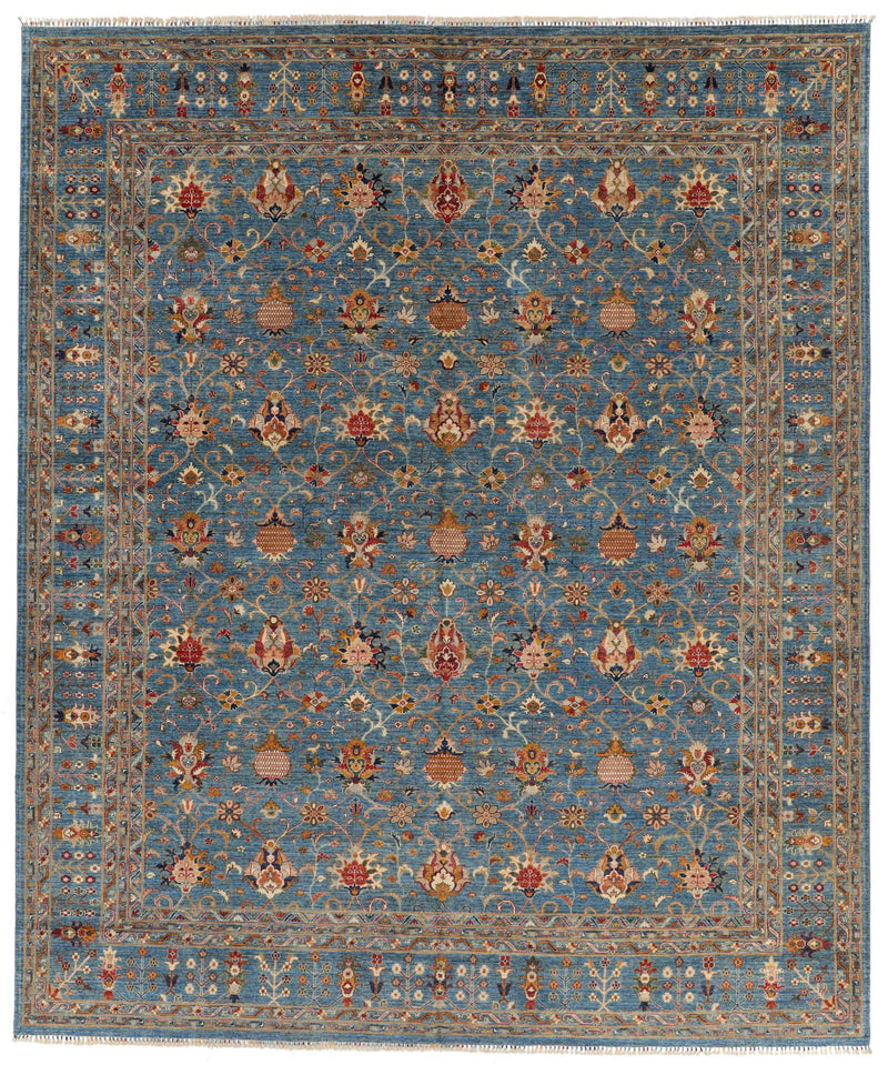 12x15 Light Blue and Multicolor Turkish Tribal Rug