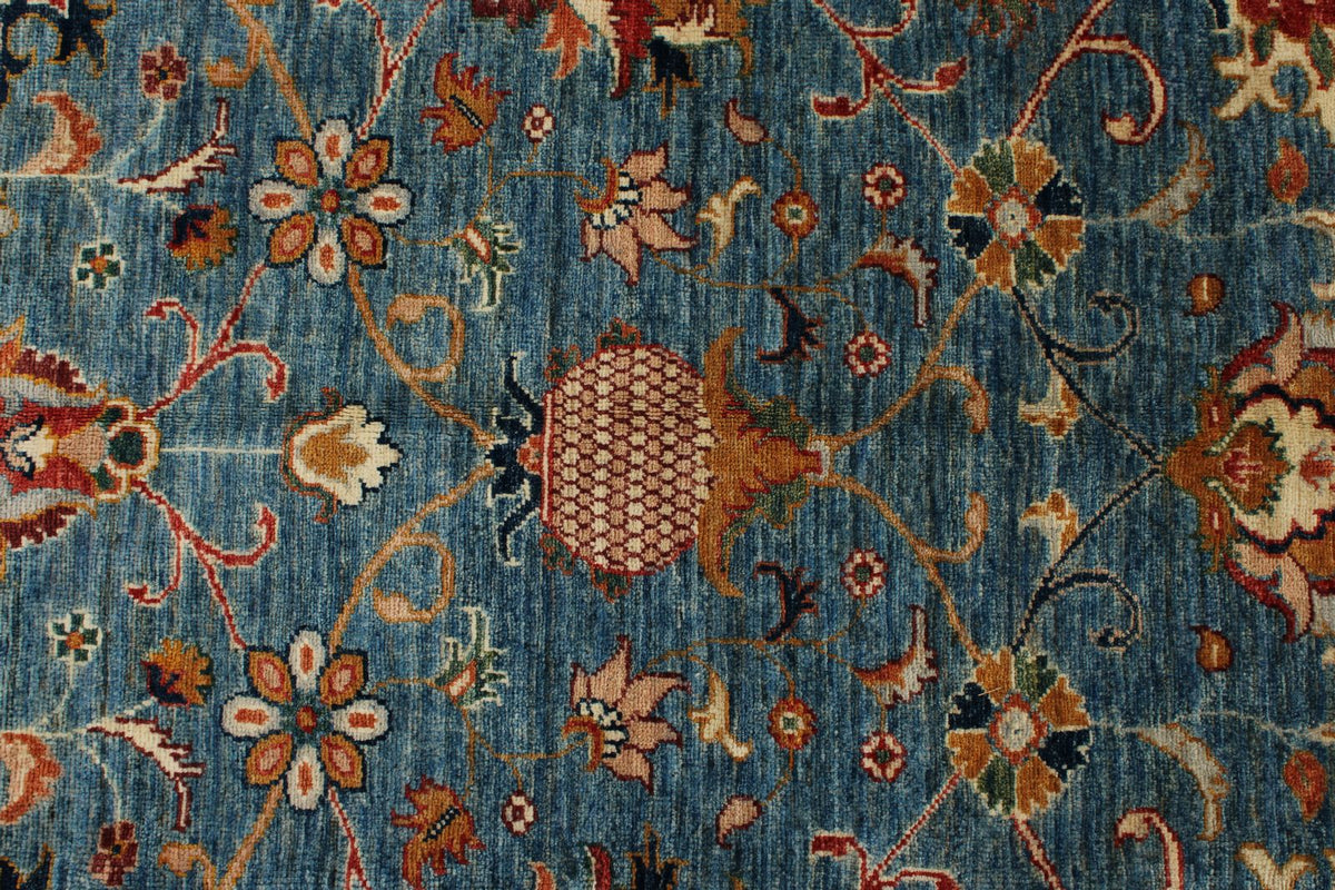 12x15 Light Blue and Multicolor Turkish Tribal Rug