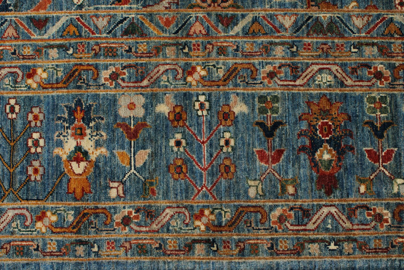 12x15 Light Blue and Multicolor Turkish Tribal Rug