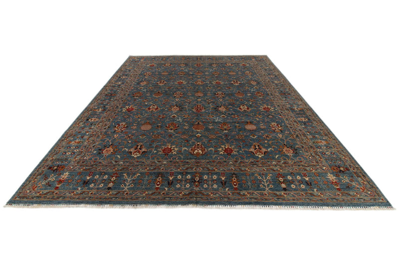 12x15 Light Blue and Multicolor Turkish Tribal Rug