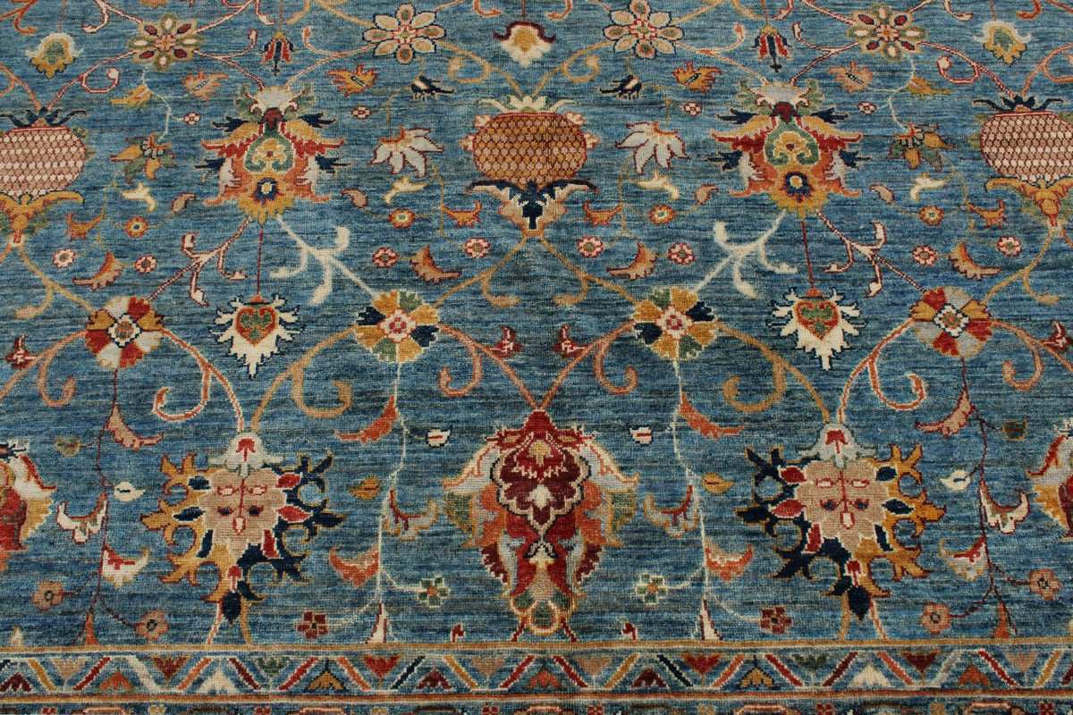 12x15 Light Blue and Multicolor Turkish Tribal Rug