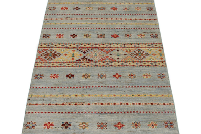 3x8 Gray and Multicolor Tribal Runner