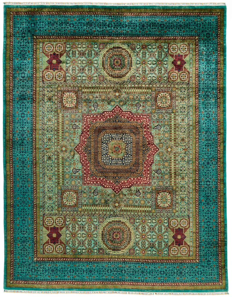 8x10 Green and Turquoıse Turkish Tribal Rug