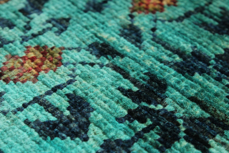 8x10 Green and Turquoıse Turkish Tribal Rug