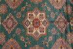 9x12 Green and Ivory Kazak Tribal Rug