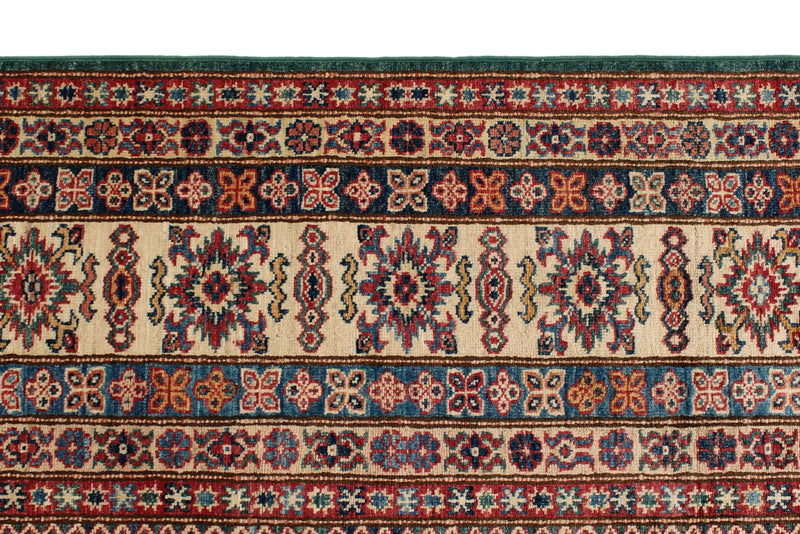 9x12 Green and Ivory Kazak Tribal Rug