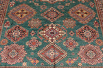 9x12 Green and Ivory Kazak Tribal Rug