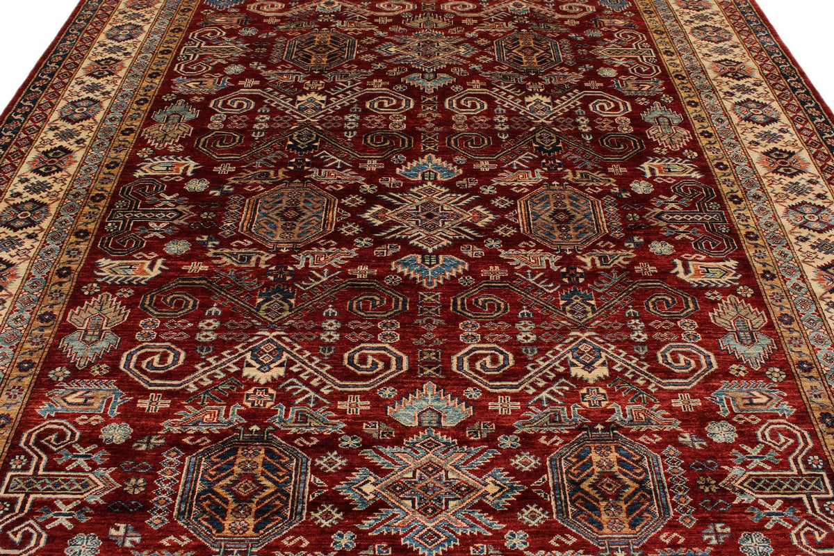 8x10 Red and Ivory Kazak Tribal Rug