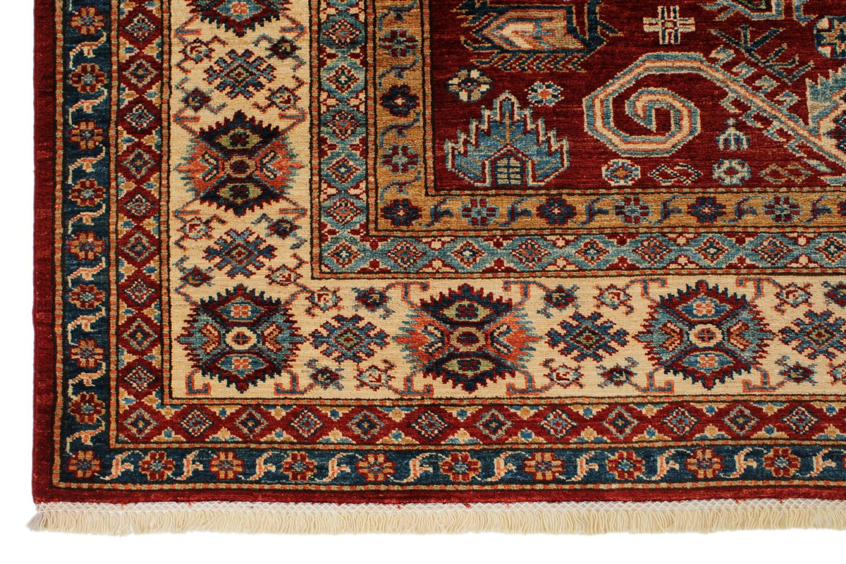 8x10 Red and Ivory Kazak Tribal Rug