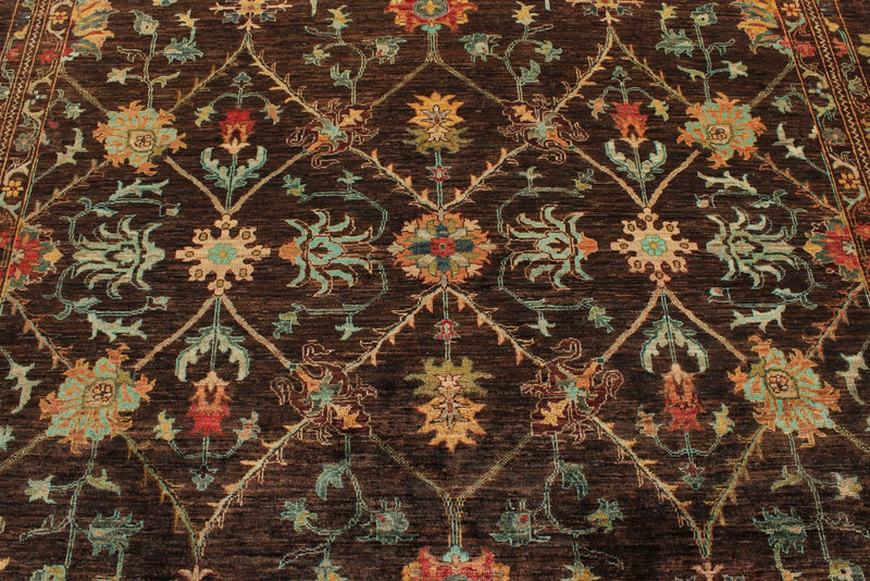 9x12 Brown and Multicolor Turkish Tribal Rug