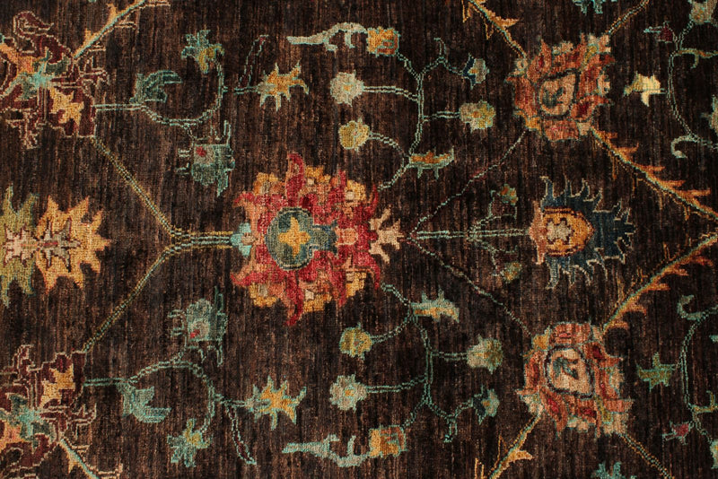 9x12 Brown and Multicolor Turkish Tribal Rug