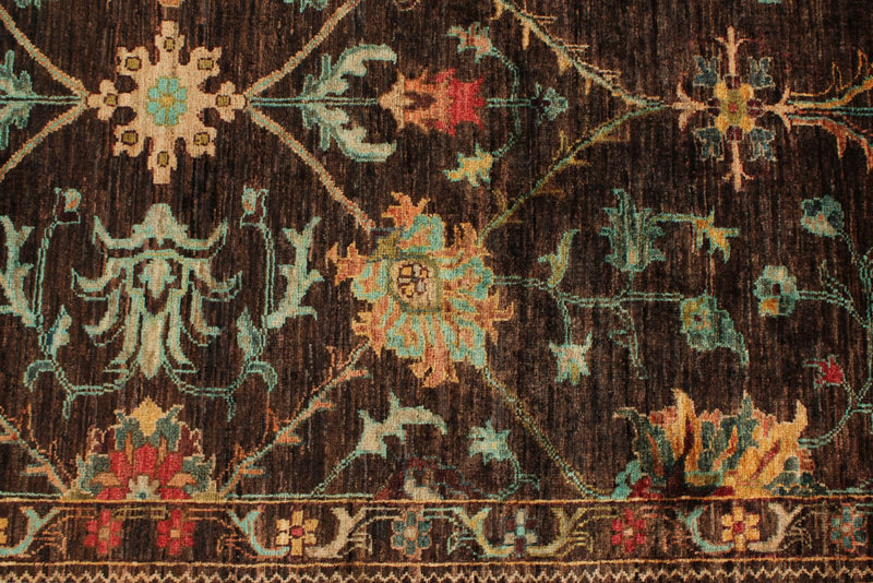 9x12 Brown and Multicolor Turkish Tribal Rug